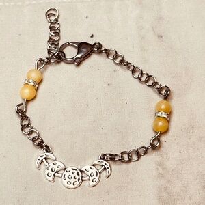 Stainless Steel Chain & Clasp w/Moon Phase Charm & Yellow Jade Crystals